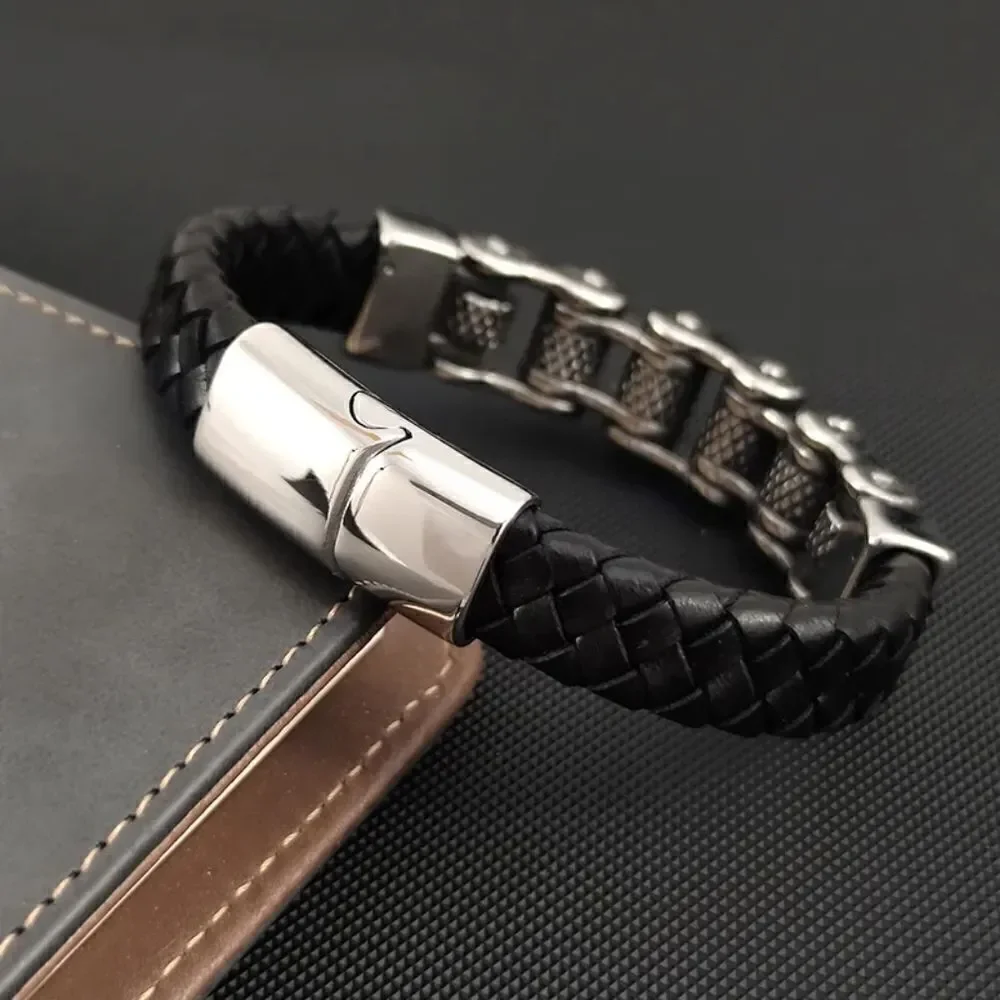 Black Leather Chain bracelet